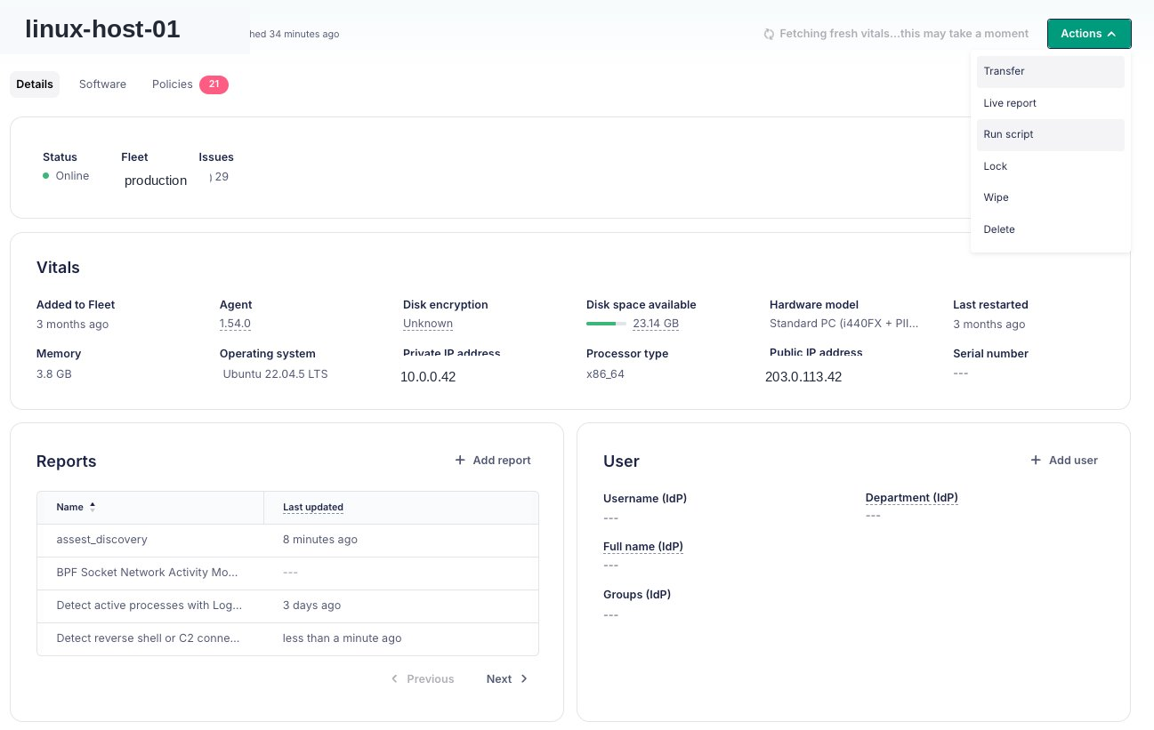 Host details page with the Actions menu open